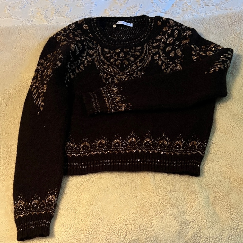 Zara Black and Brown Patterned Sweater